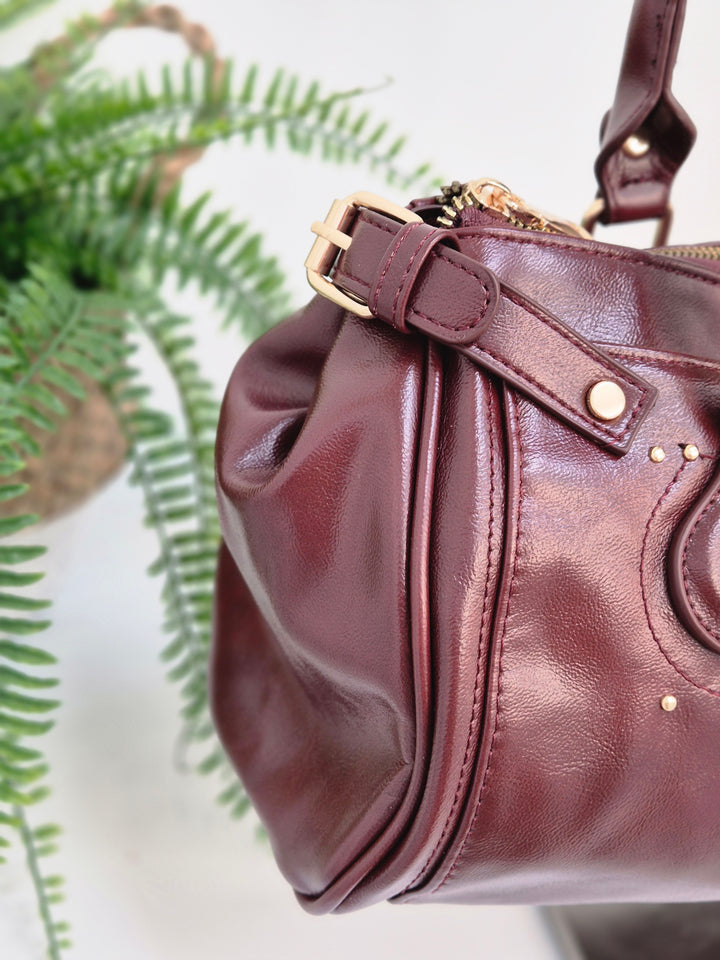Mia Faux Leather Bag - Wine