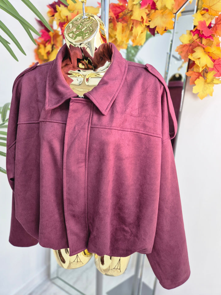 Sam Suedette Biker Jacket (Loose Fit, fits from Size 10/12 up to Size 16) - Wine