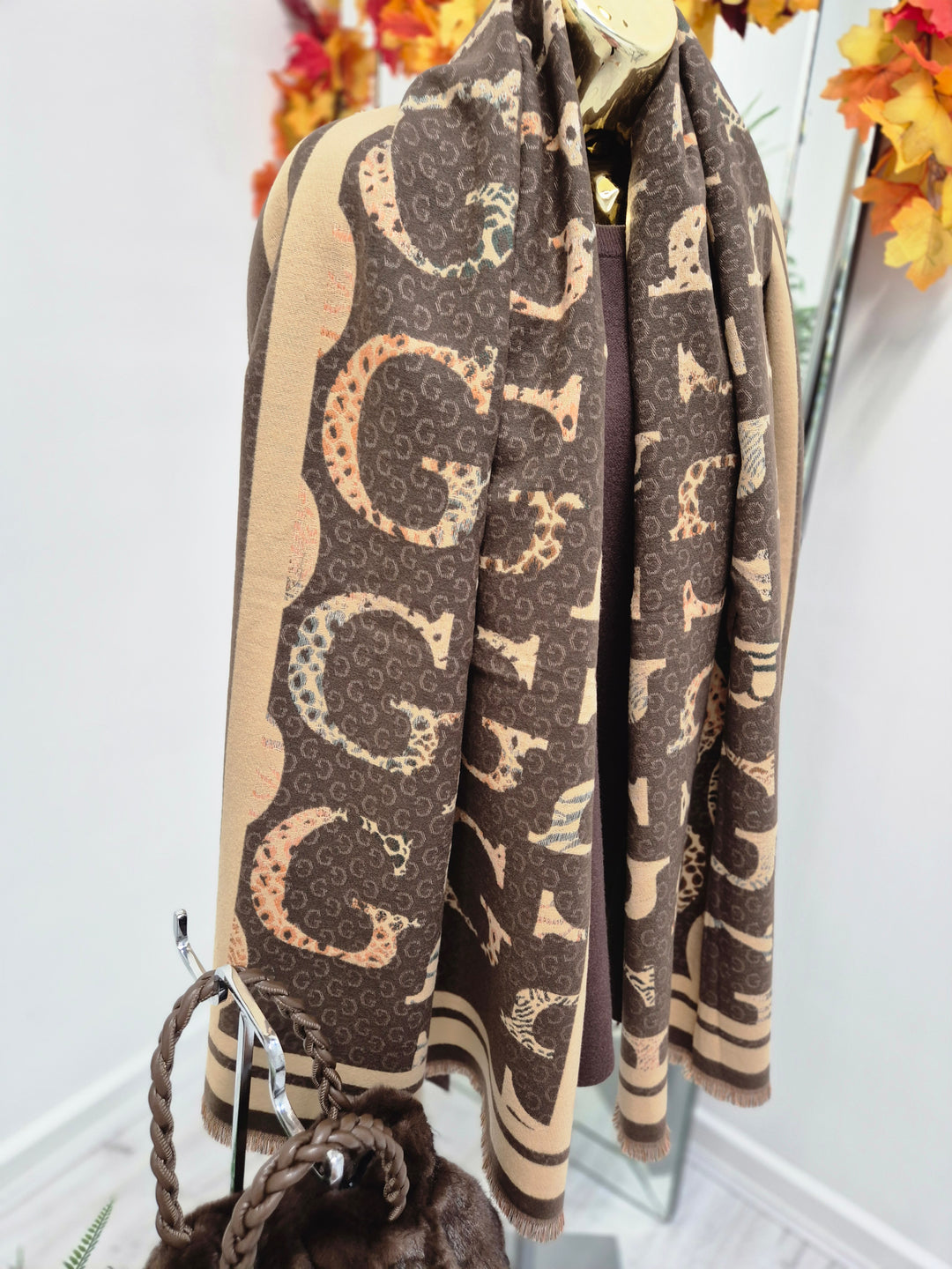 Gina Oversized Fringed Scarf - Chocolate