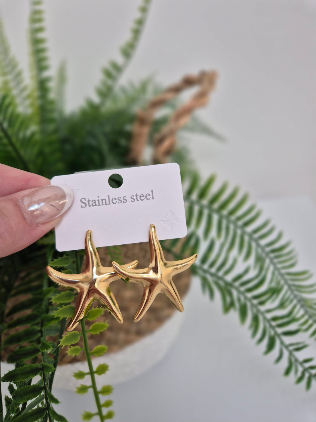 Starfish Earrings Polished Gold Tone (Pierced)
