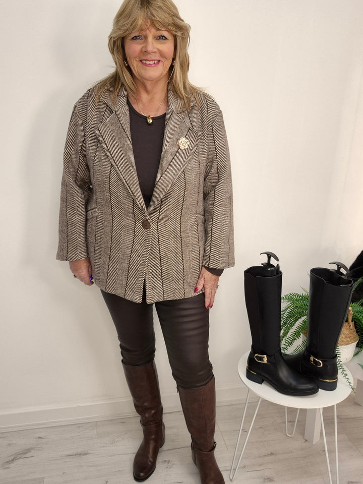 Harriett Herringbone Jacket - (One Size/Curvy - One Size/Curvy, fits Size 14/16 to Size 18/20)