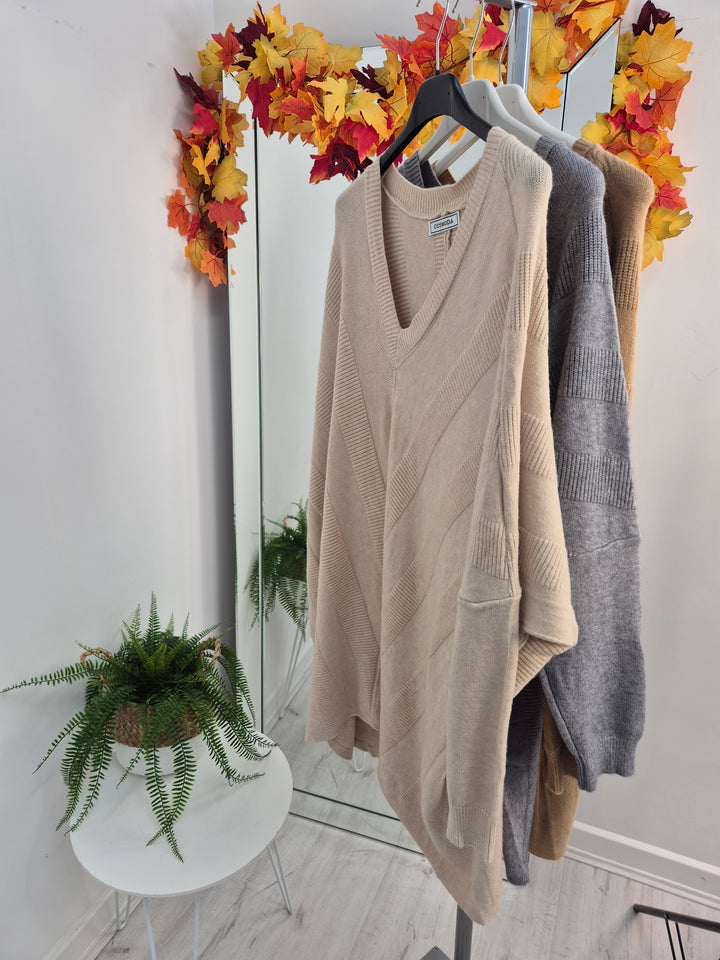 Vienna V Neck Oversized Hi Lo Jumper (choose your Colour) - (One Size/Curvy, fits from Size 14 up to Size 18/20)
