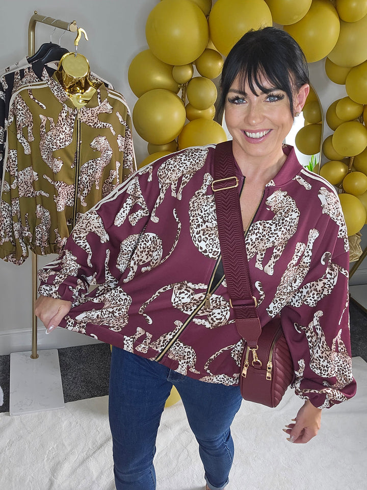 Liza Leopard Bomber Jacket - choose your Design (Oversized - fits 12 to Size 18) - Wine