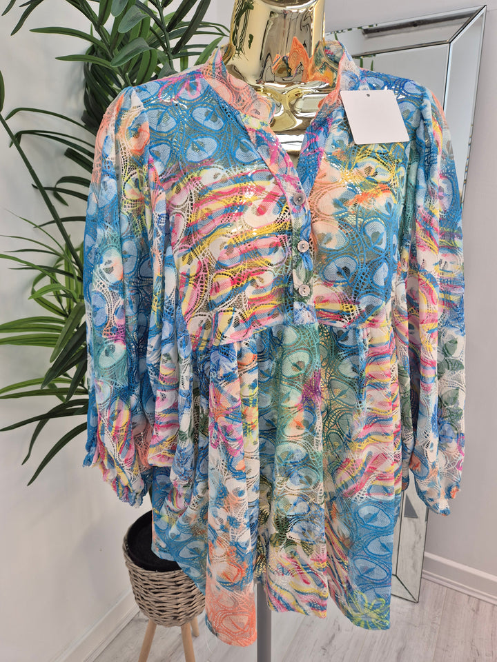 Gardenia Floral Lace Top - Blue (Oversized, fitting from Size 14 up to Size 20)