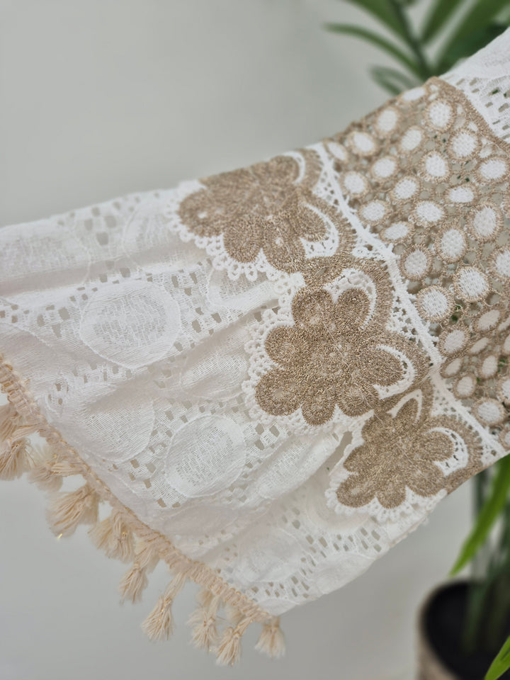 Ibiza Bardot Kaftan/Beach Dress - White/Gold - (Oversized)