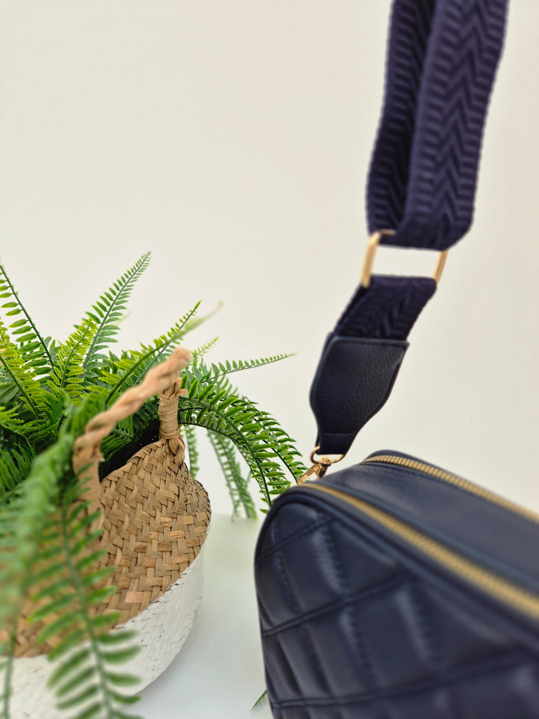 Diamond Quilted Bag - Navy (Gold Tone)