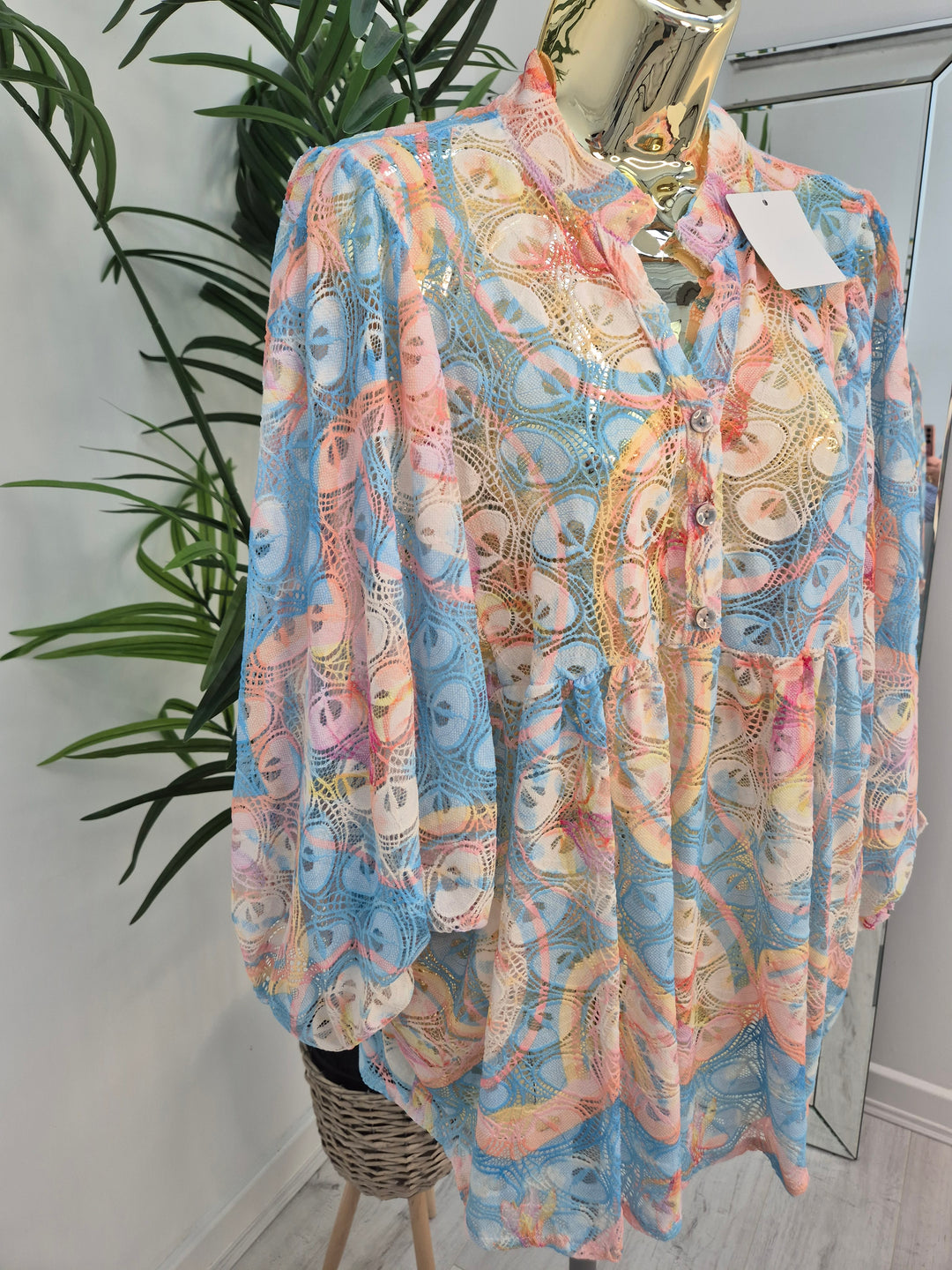 Gardenia Floral Lace Top - Powder Blue (Oversized, fitting from Size 14 up to Size 20)