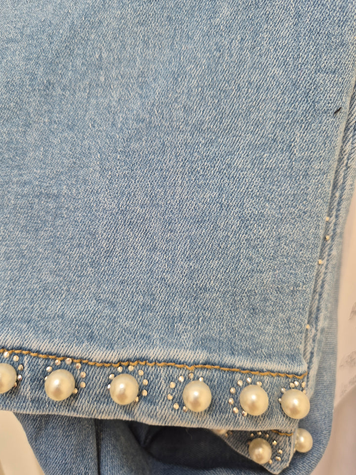 Crystal & Pearl Ankle Grazer Jeans - Stonewashed - (choose your Size)