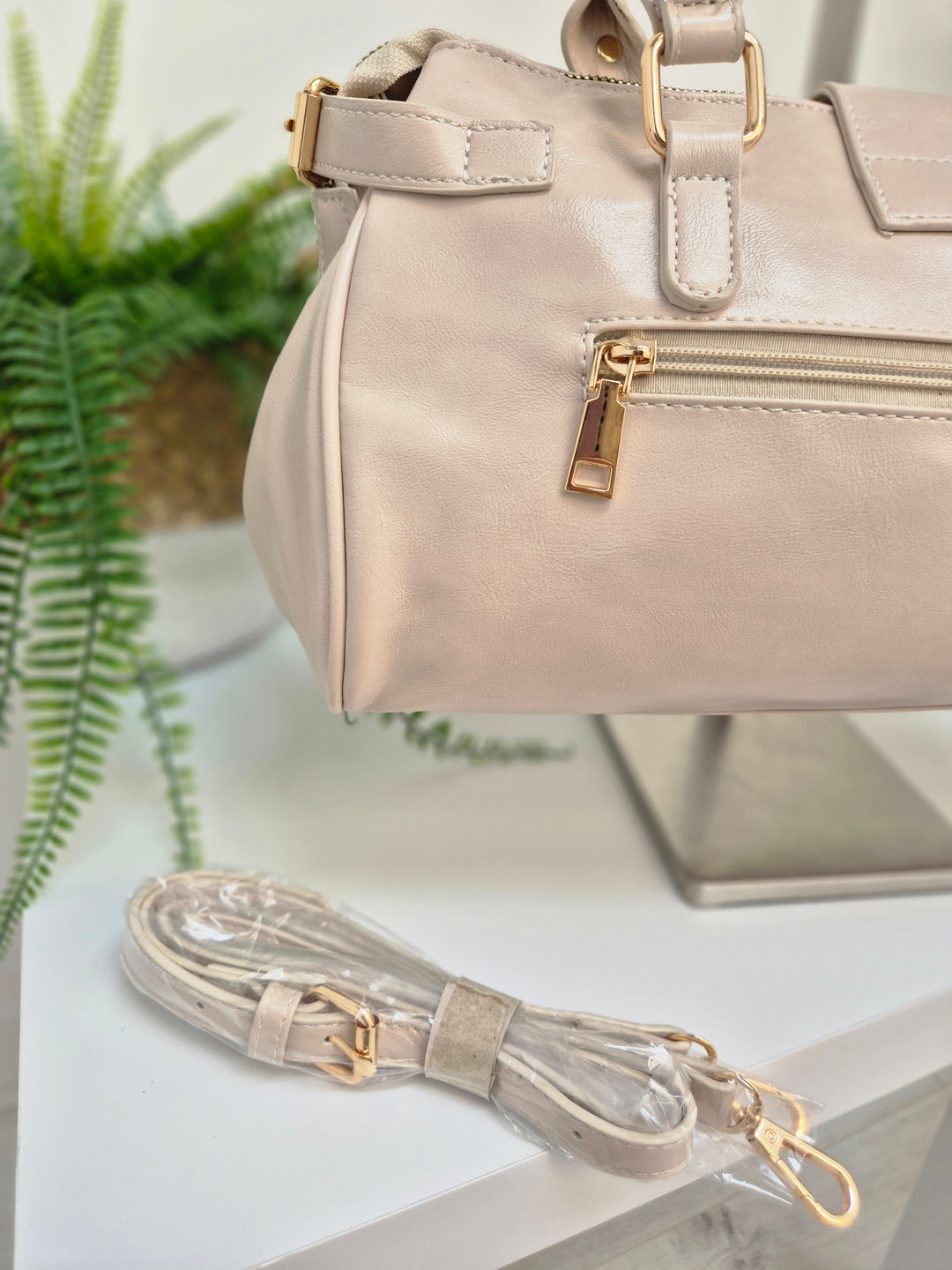 Mia Faux Leather Bag - Beige