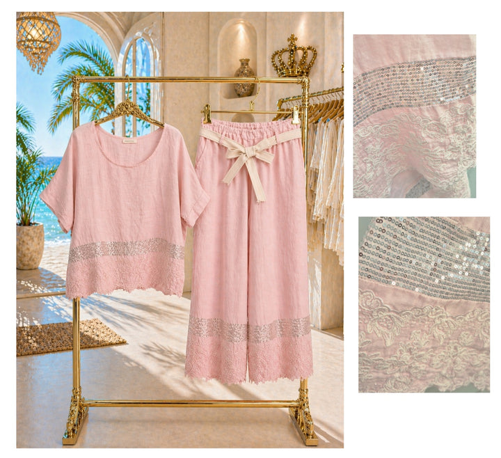 Linen Sequin Co-ord Set (2 Piece) - (One Size, fits from Size 12 to Size 16/18) - (Choose your Colour)