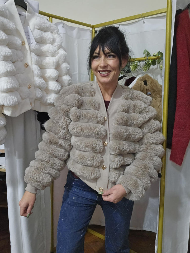 Oslo Faux Fur Cardigan (choose your Size) - Mocha