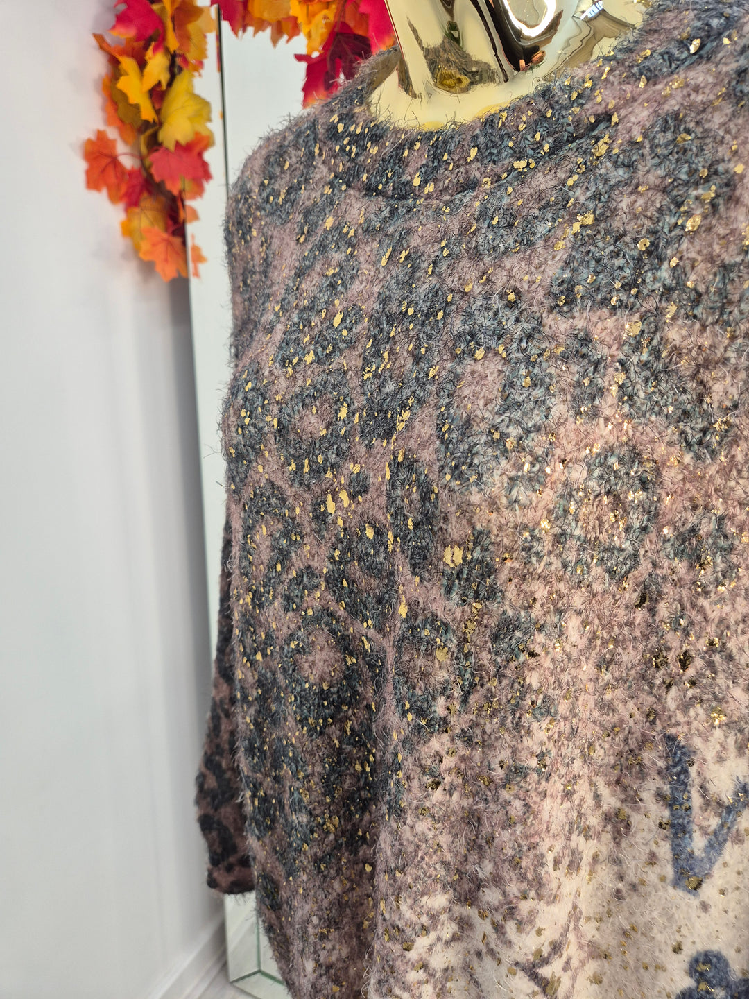 Louisa Gold Foil Jumper - Chocolate (One Size, fits Size 10 up to Size 16/18)