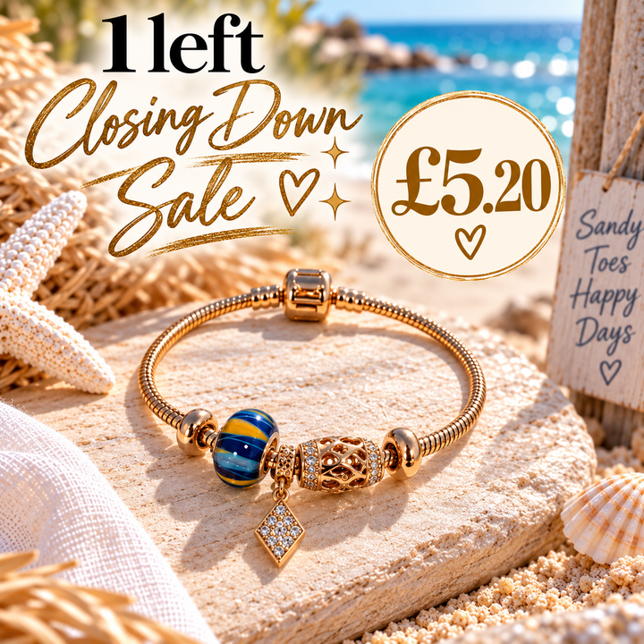 Charm Bracelet - Crystals, Enamel Bead & Crystal Diamond Pendant Charm - Gold Tone