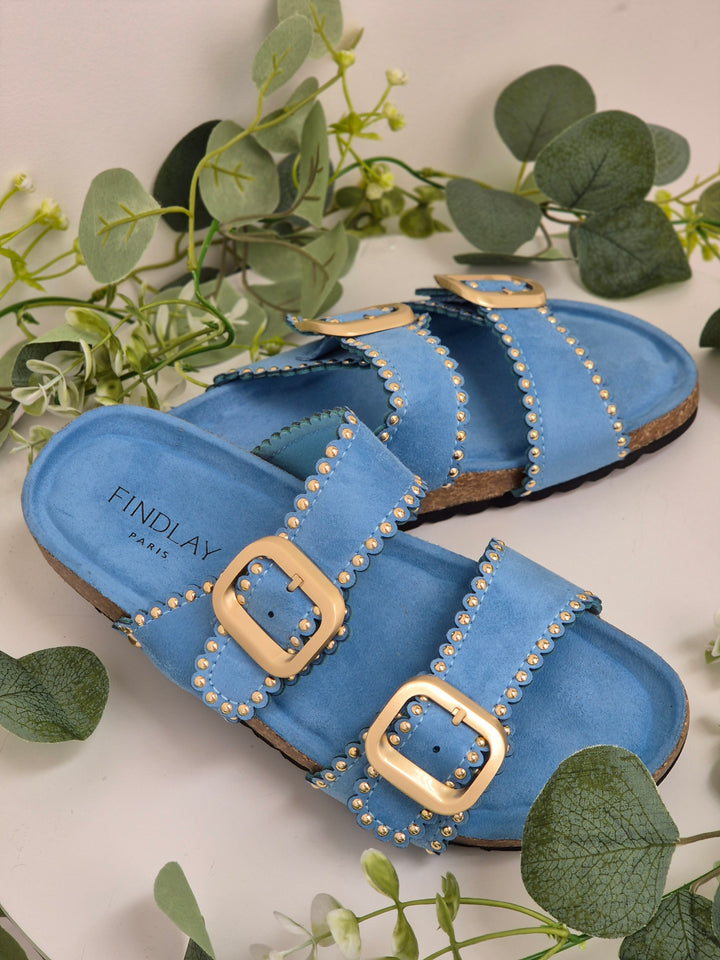 Malaga Slip On Sandals - Blue (choose your Size)