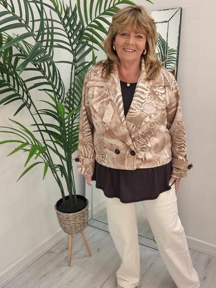 Suzie Suedette Biker Jacket (Loose Fit, fits from Size 12 up to Size 18) - Natural