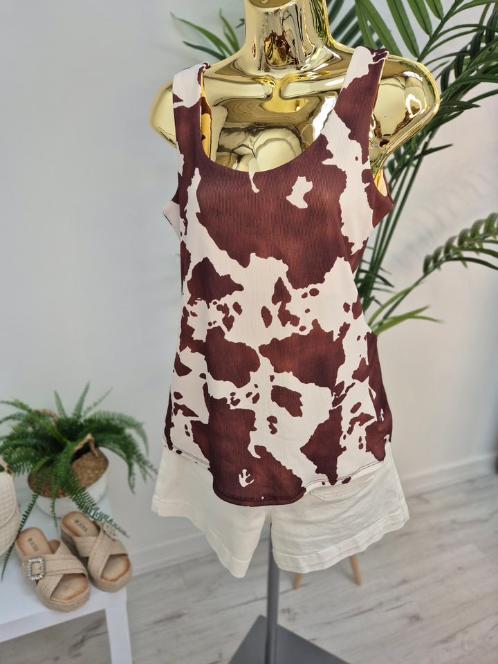Maisy Moo Double Layered Vest Top - Brown/Cream
