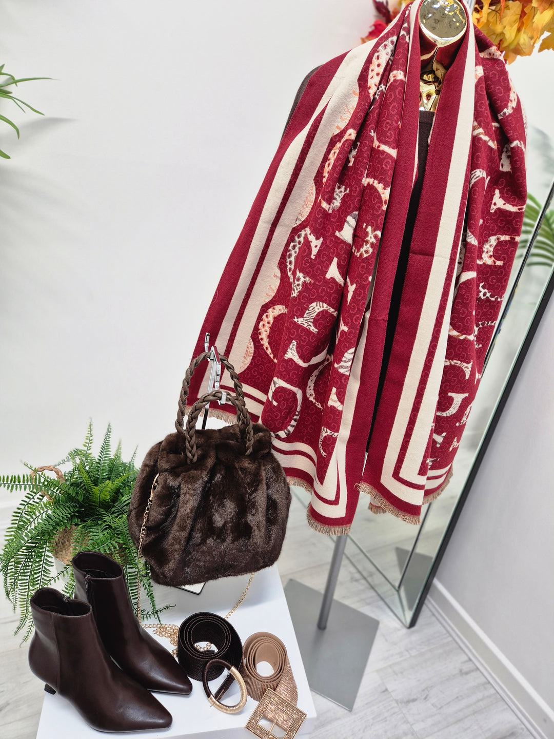 Gina Oversized Fringed Scarf - Wine