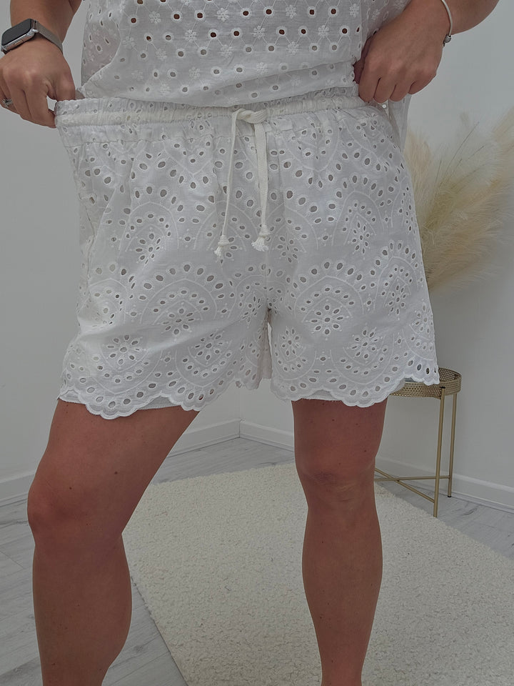 Florence Broderie Anglaise Co-ord Shorts Set - White