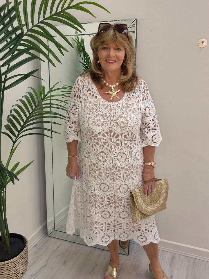 Amy Crochet Midi Dress - (choose your Colour) - (Loose Fit)