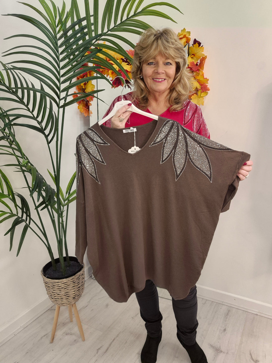 Arabella Sparkly Oversized Jumper with V Neck (choose your Colour) (One Size/Curvy, fits from Size 12/14 up to Size 18/20)