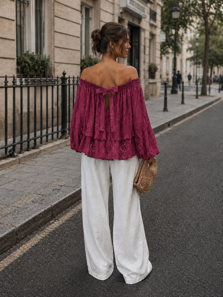 Lacey Bardot Top with Tie Back (choose your Colour) (One Size/Curvy, fits from Size 14 up to Size 18)