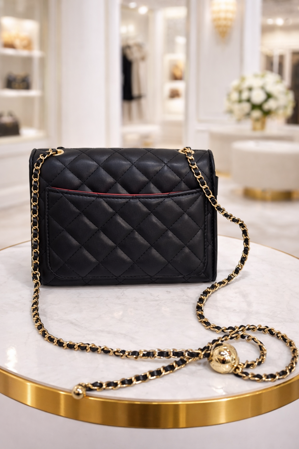 Quilted Faux Leather Turnlock Bag - Black