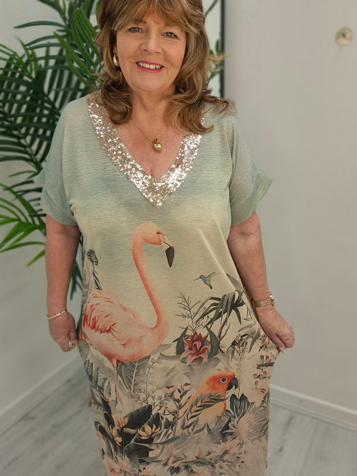 Carla Shimmer Dress - Flamingo