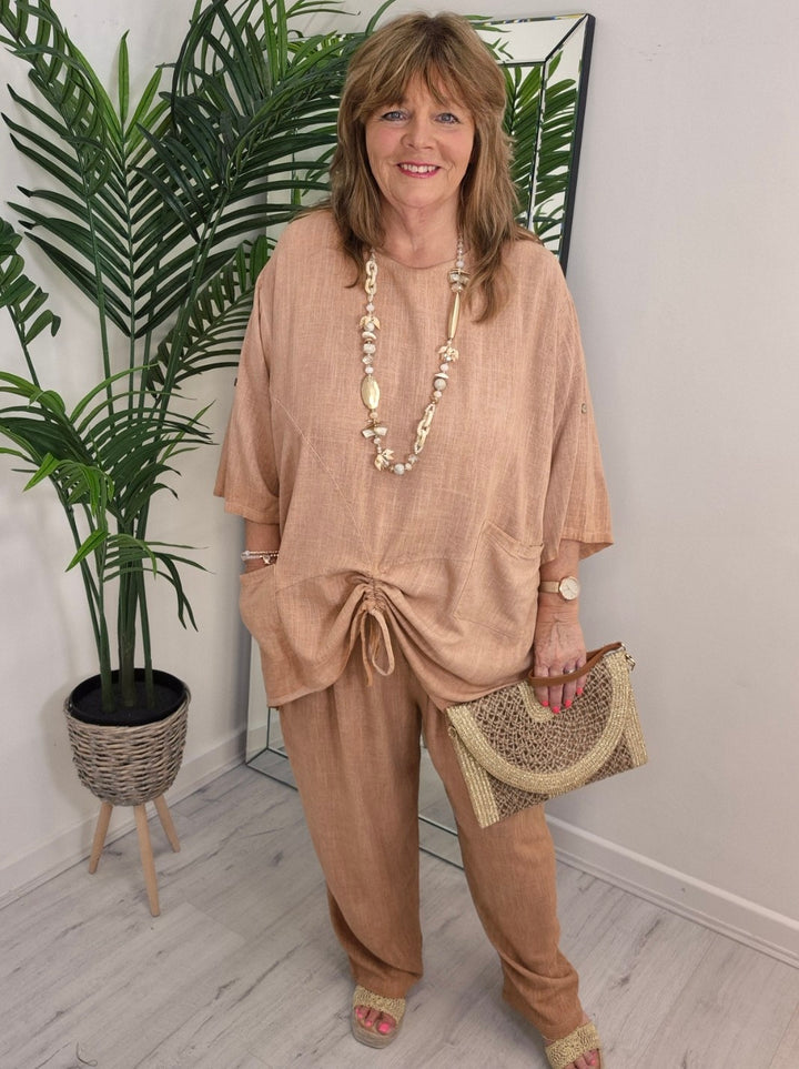 Sicily Two Piece Co-ord Set with Ruched Drawstring Front