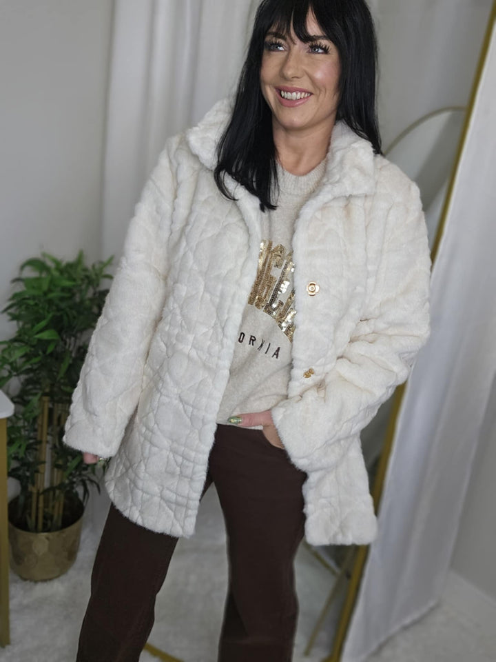 Oslo Faux Fur Collar Coat - Cream (choose your Size)