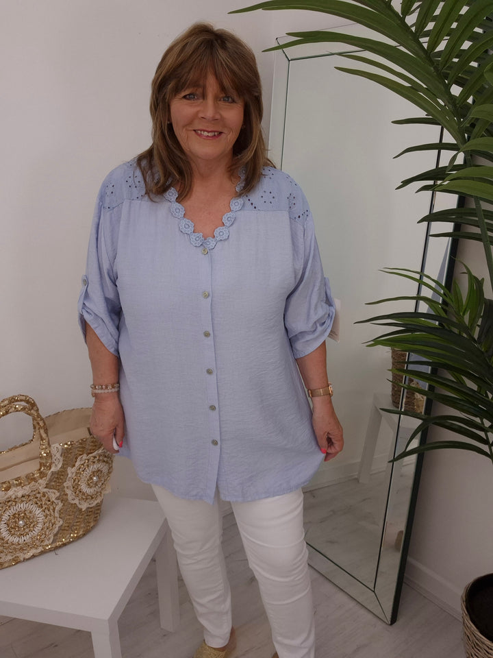 Belinda Broderie Anglaise Top - (choose your Colour) (Curvy)