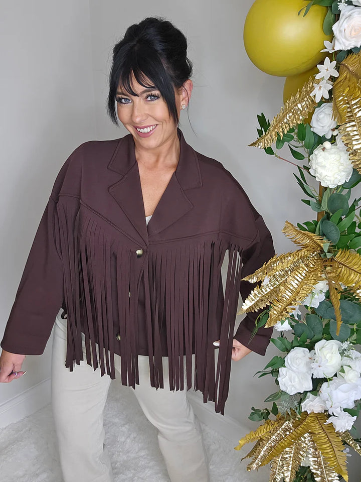 Texas Fringed Jacket  - (One Size fits from Size 12/14 to Size 18) - Chocolate