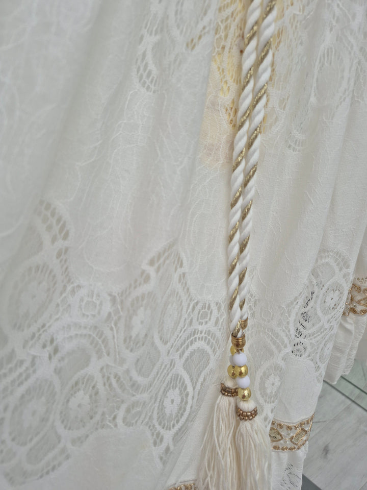 Ibiza Strappy Dress with Cold Shoulder - White/Gold (One Size, fits from Size 10 up to Size 16)
