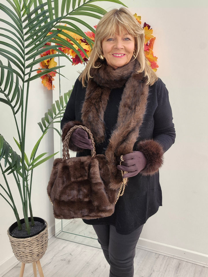 Oslo Faux Fur Long Scarf - Chocolate