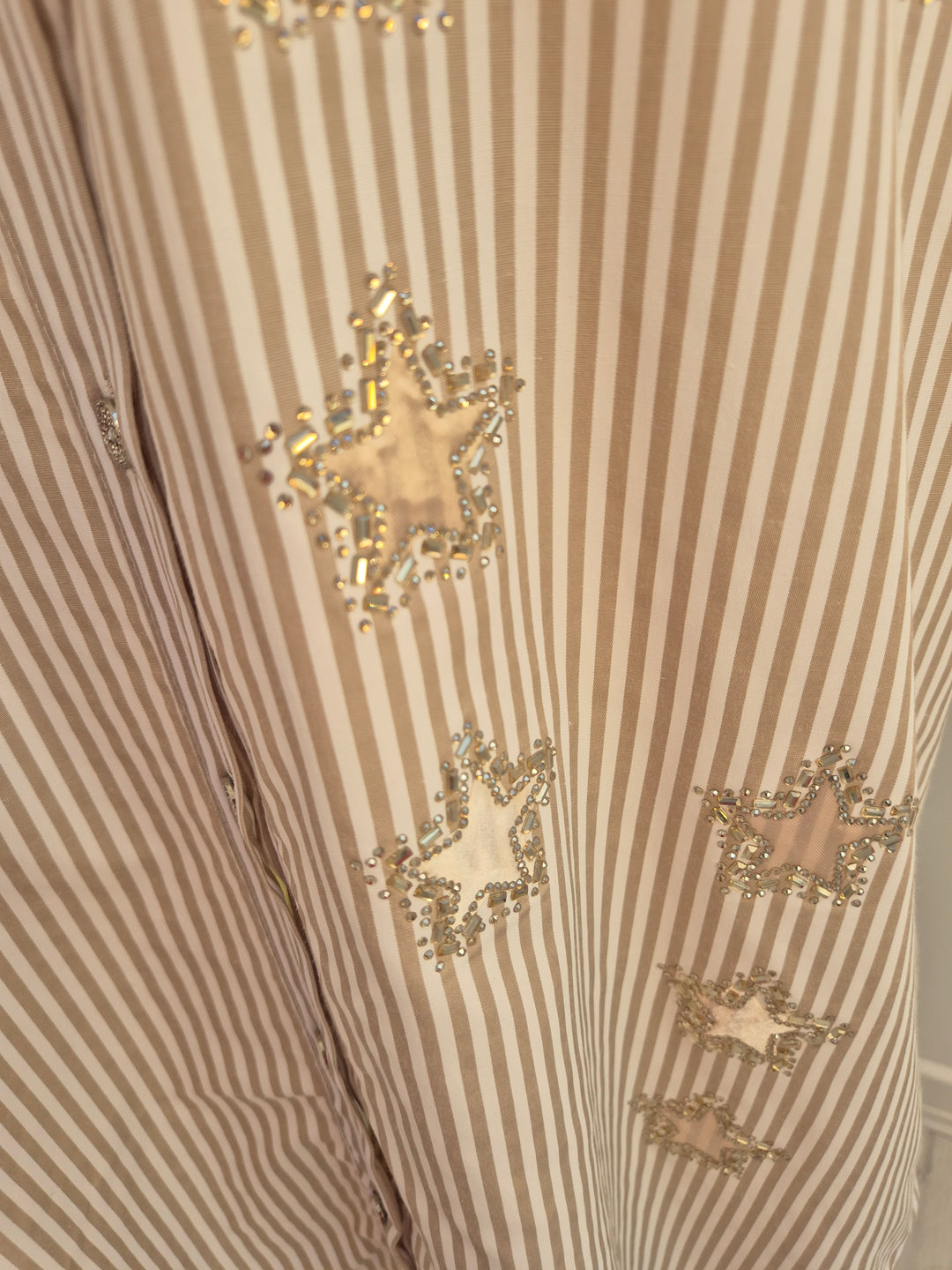 Stars Pin Stripe Oversized Shirt - (One Size/Curvy - fitting from Size 14 up to Size 20) Natural