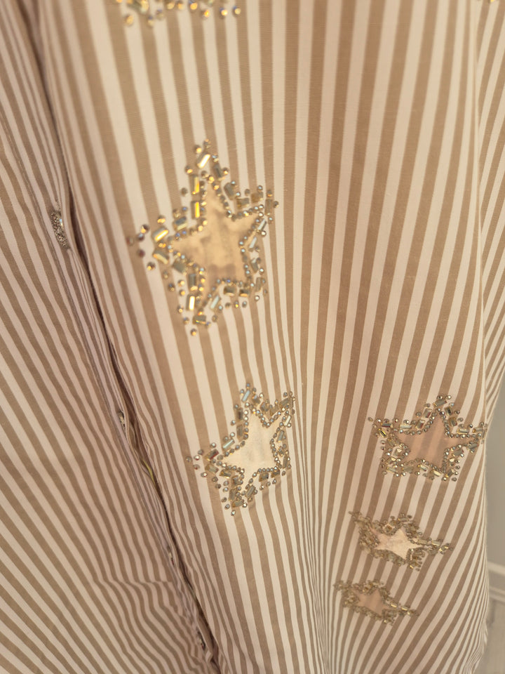 Stars Pin Stripe Oversized Shirt - (One Size/Curvy - fitting from Size 14 up to Size 20) Natural