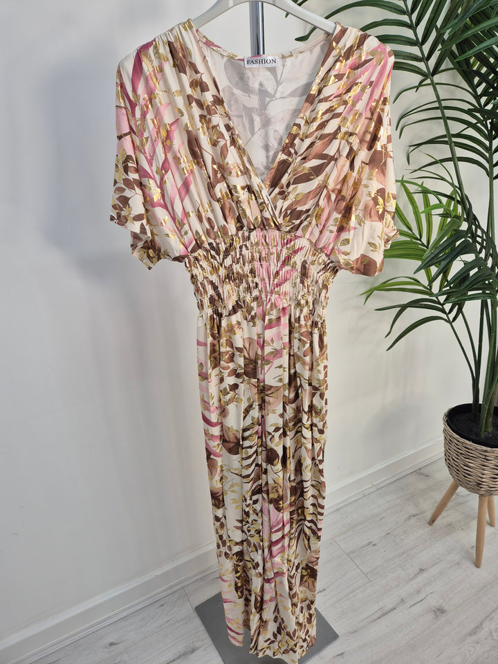 Vienna Magic Dress with Metallic Gold Foil - Mocha - One Size/Curvy (fits from Size 12 up to Size 18/20)