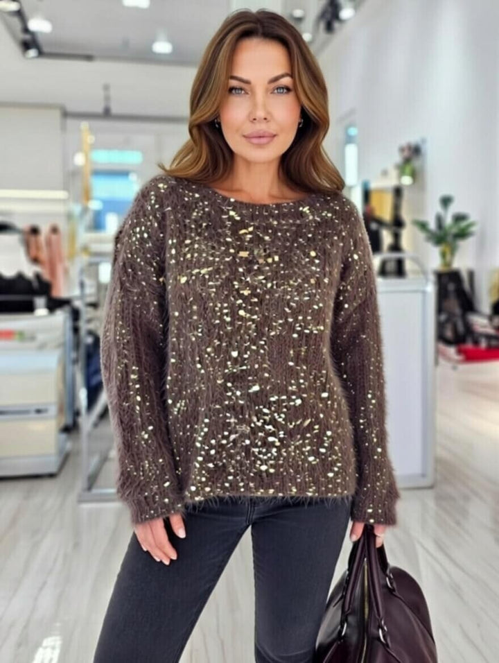 Aurelia Gold Foil Knit Jumper - Chocolate (ONE SIZE)