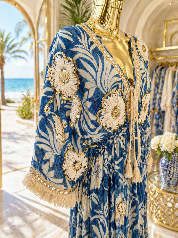Boho Dress -  (One Size - fits Size 10 up to Size 16) - Blue