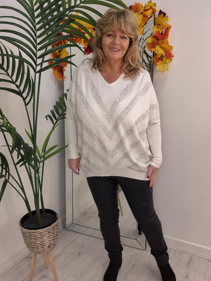 Verity Sparkly Oversized Jumper with V Neck (choose your Colour) (One Size/Curvy, fits from Size 12/14 up to Size 18)