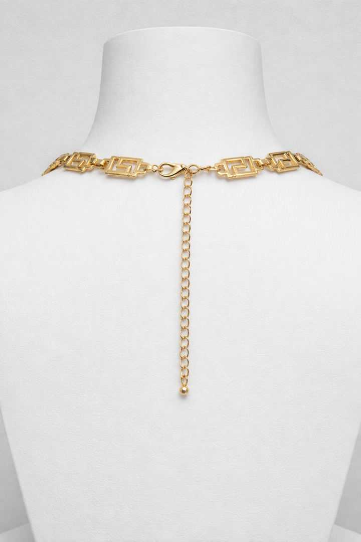 Greek Key of Life Necklace - Gold Tone (with extender chain)