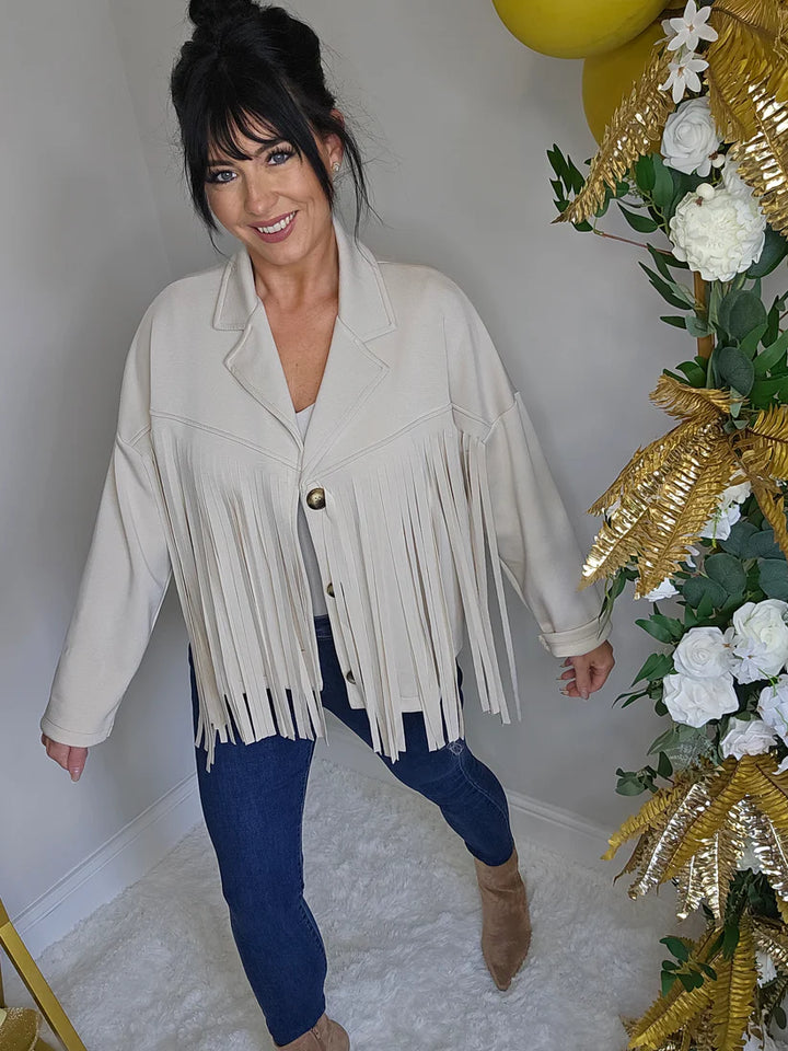Texas Fringed Jacket  - (One Size fits from Size 12/14 to Size 18) - Beige