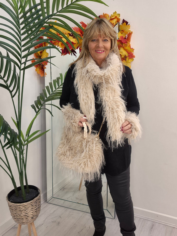 Oslo Faux Fur Shaggy Long Scarf - Cream