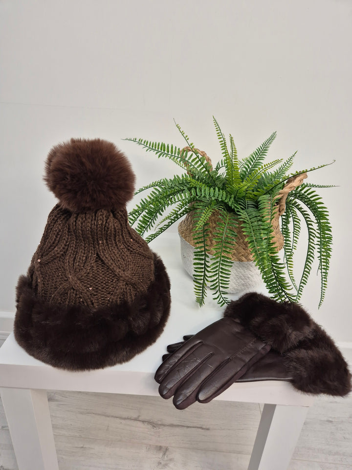 Oslo Gloves with Faux Leather & Faux Fur - Chocolate