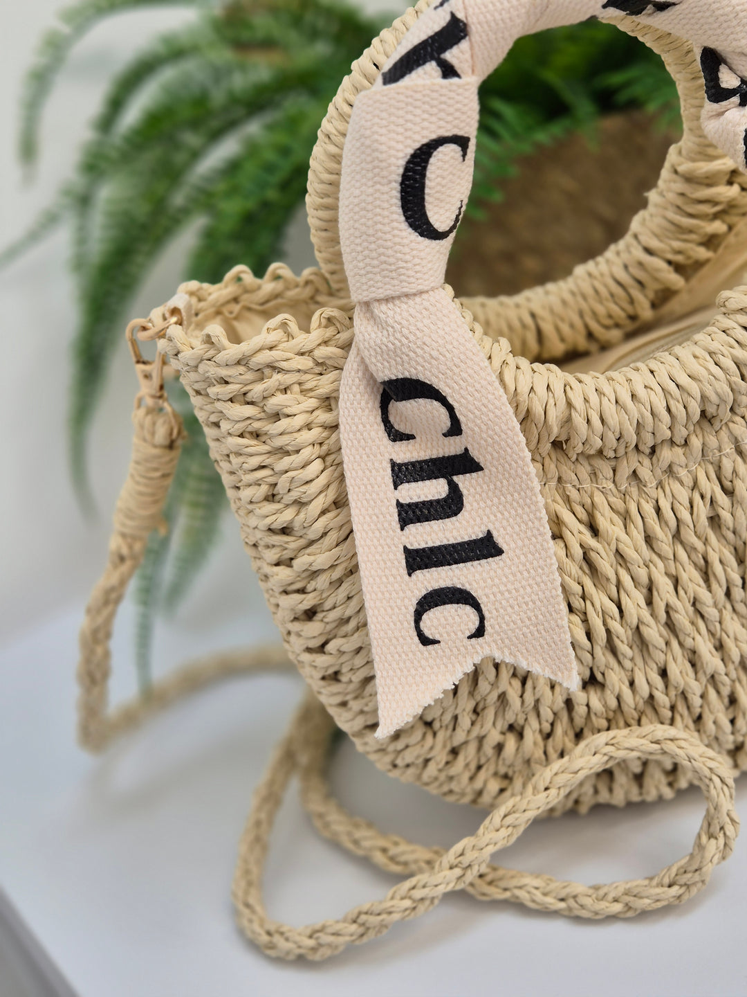 Chic Woven Raffia Bag with Dual Handles - Natural