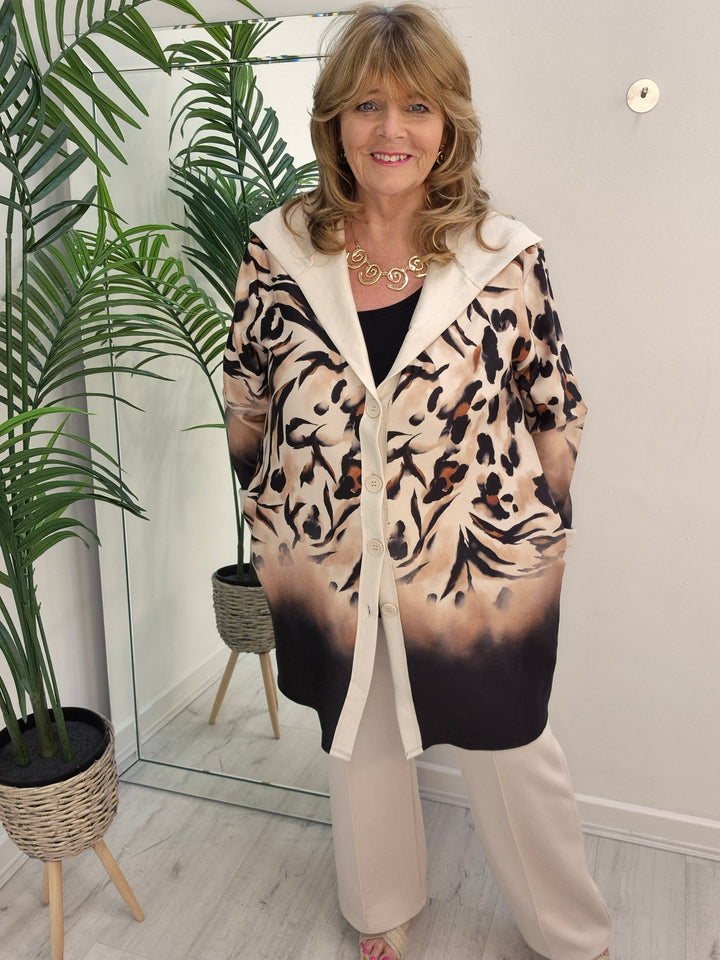 Zena Leopard Print Hoodie Cardigan - (choose your Colour) - Loose Fit