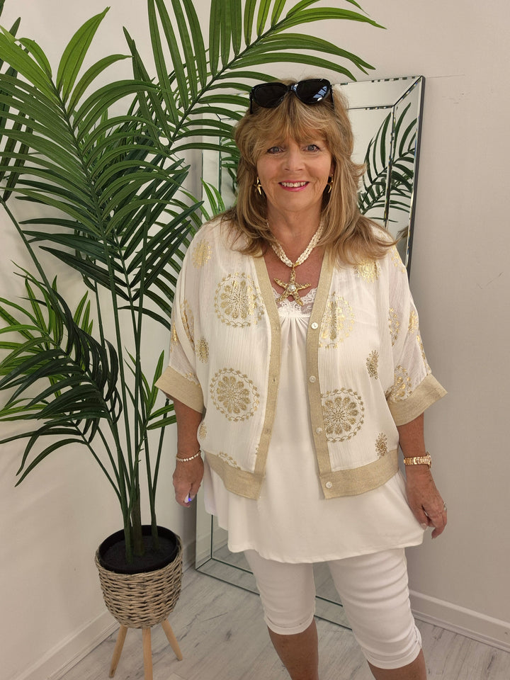 Ibiza Floral Jacket - White/Gold - (Loose Fit)