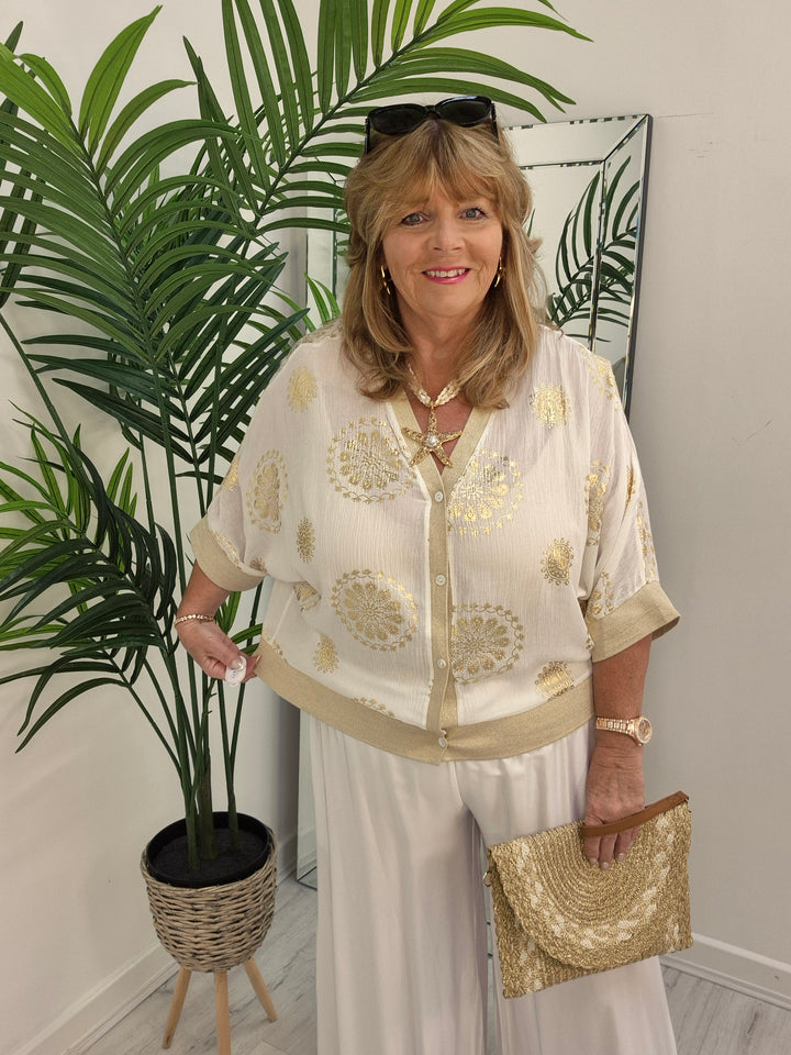 Ibiza Floral Jacket - White/Gold - (Loose Fit)