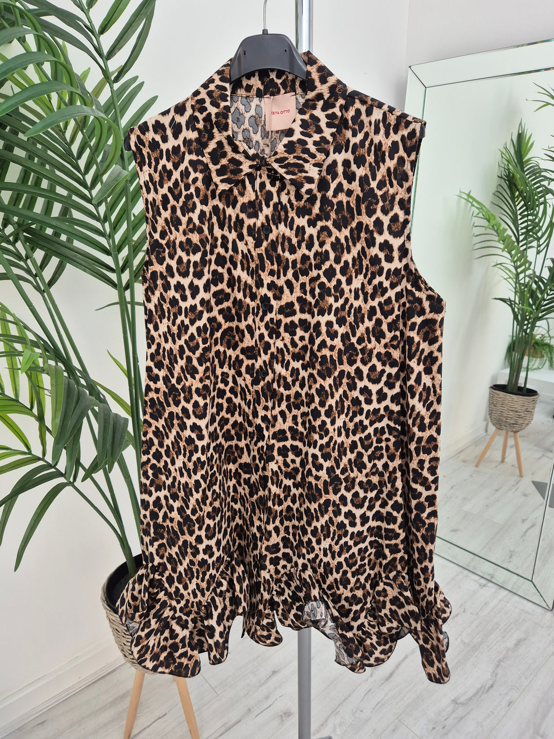 Seville Sleeveless Frilled Hem Dress - (One Size, fitting up to Size 16) - Leopard Print