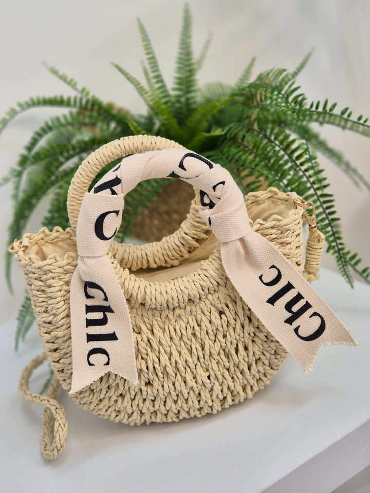 Chic Woven Raffia Bag with Dual Handles - Natural
