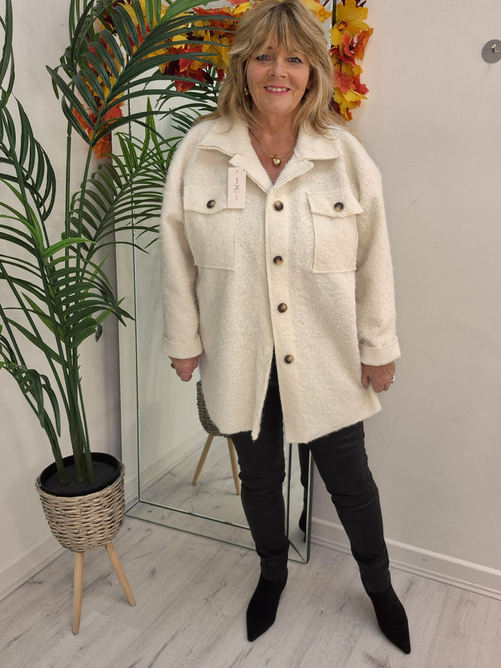 Jessica Oversized Shacket with Curved Hem - Winter White (fits Size 14 to Size 18/20)